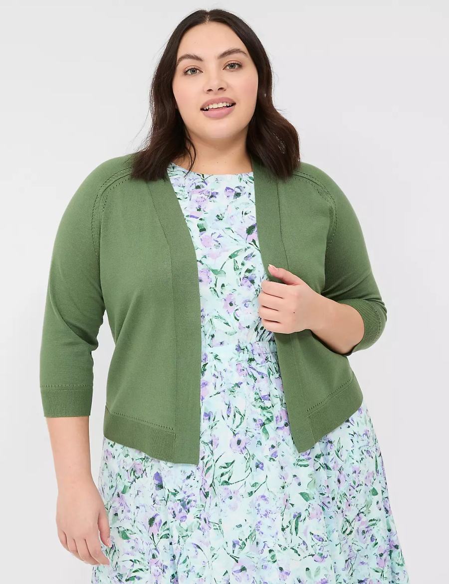 Lane Bryant 3/4-Sleeve Open-Front Shrug Women Sweaters Brown Green | EVV8674BG