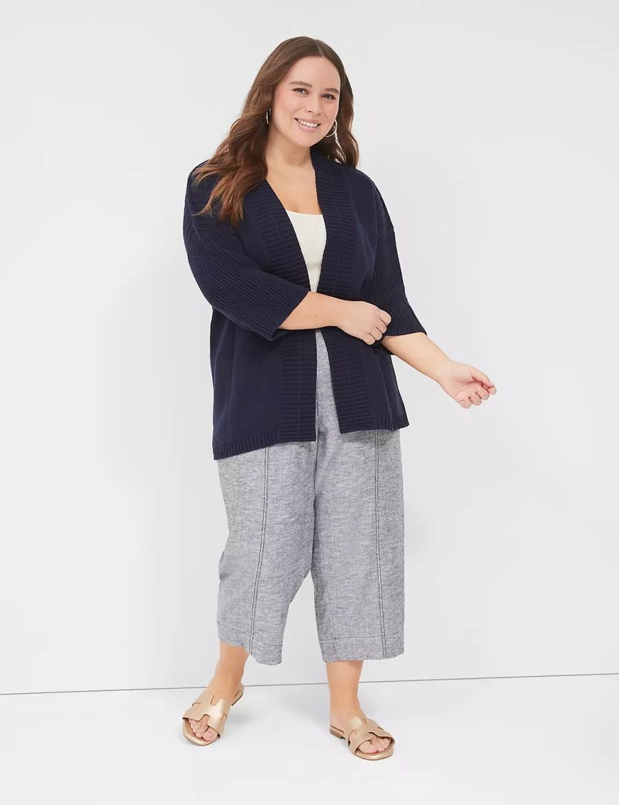 Lane Bryant 3/4-Sleeve Open-Front Shrug Women Sweaters Blue | OND740LP