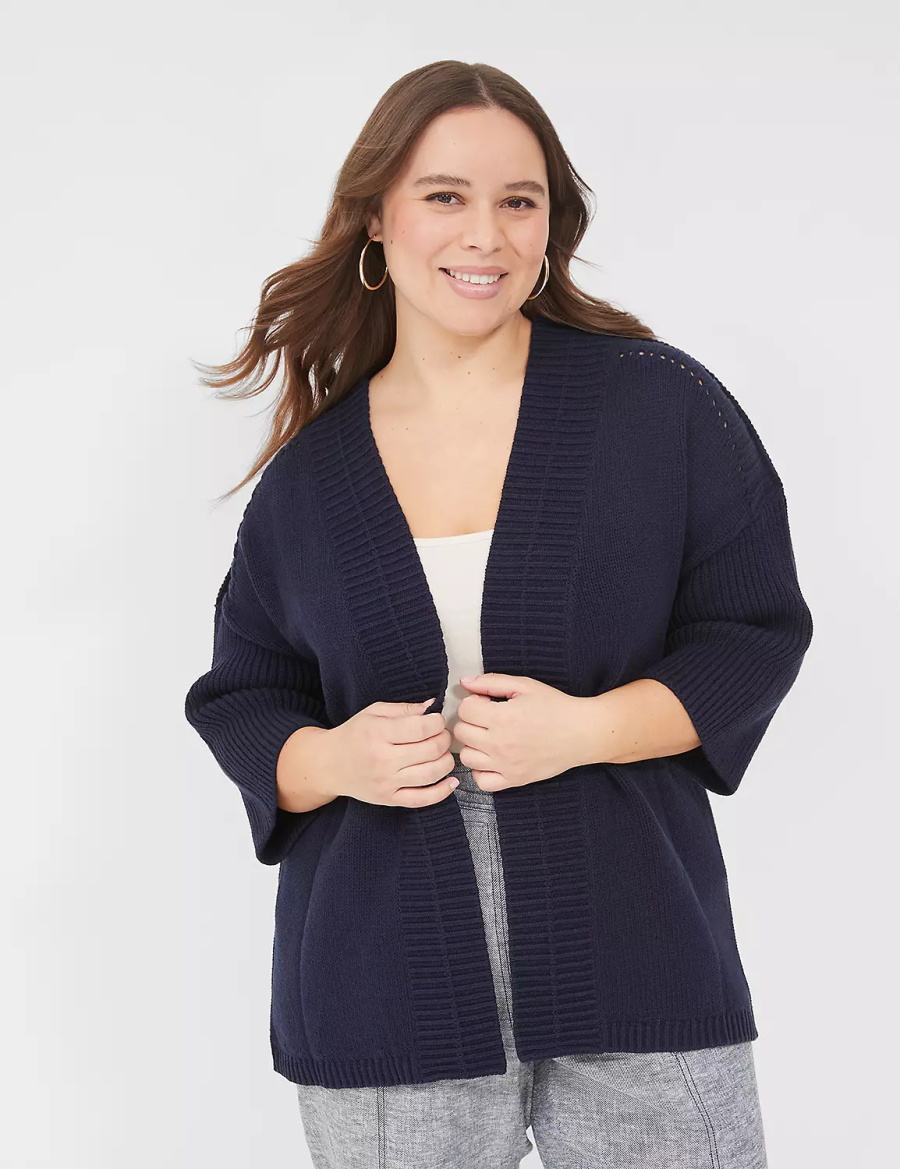 Lane Bryant 3/4-Sleeve Open-Front Shrug Women Sweaters Blue | OND740LP