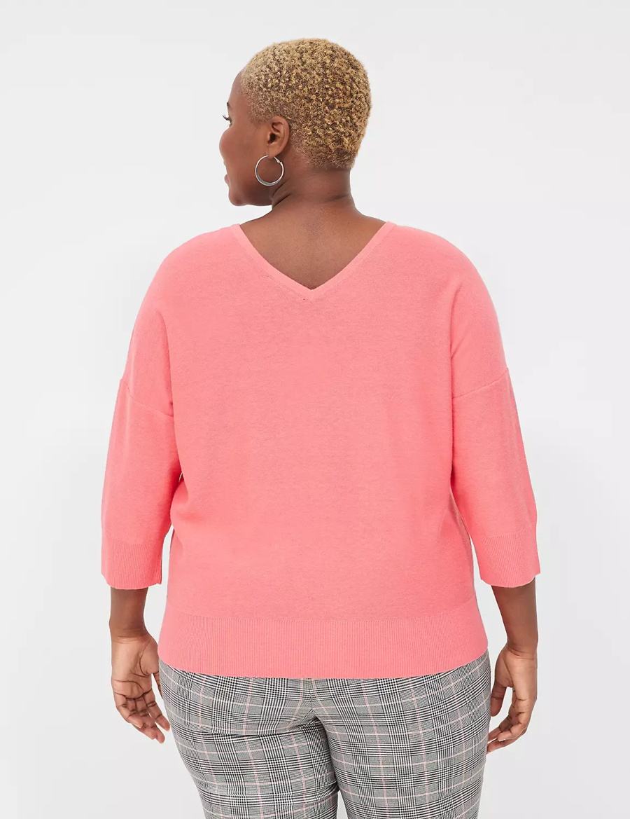 Lane Bryant 3/4-Sleeve V-Neck Women Sweaters Coral | EXI9958DH