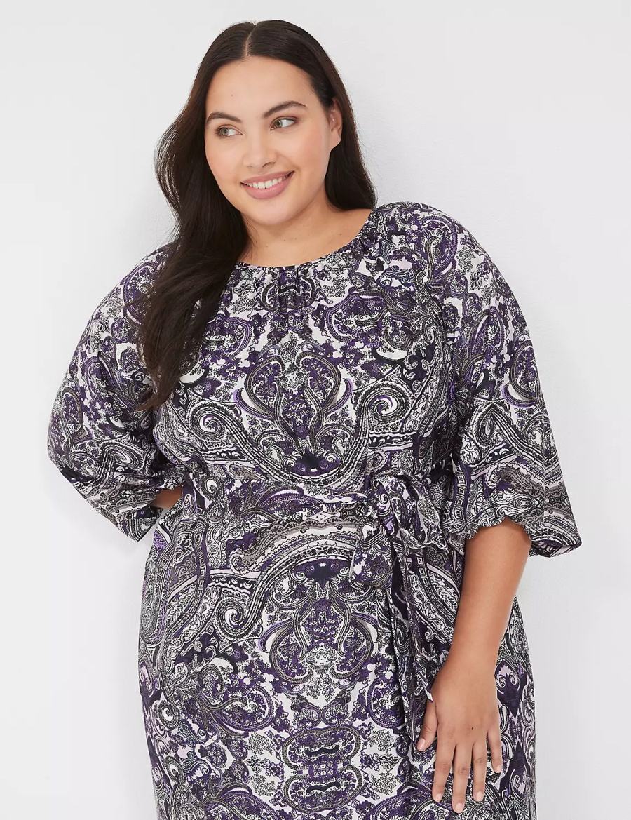 Lane Bryant 3/4-Sleeveed Women Maxi Dress Black Multicolor | IXB2698CR