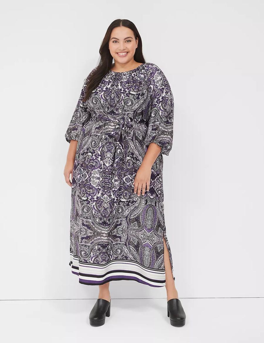 Lane Bryant 3/4-Sleeveed Women Maxi Dress Black Multicolor | IXB2698CR