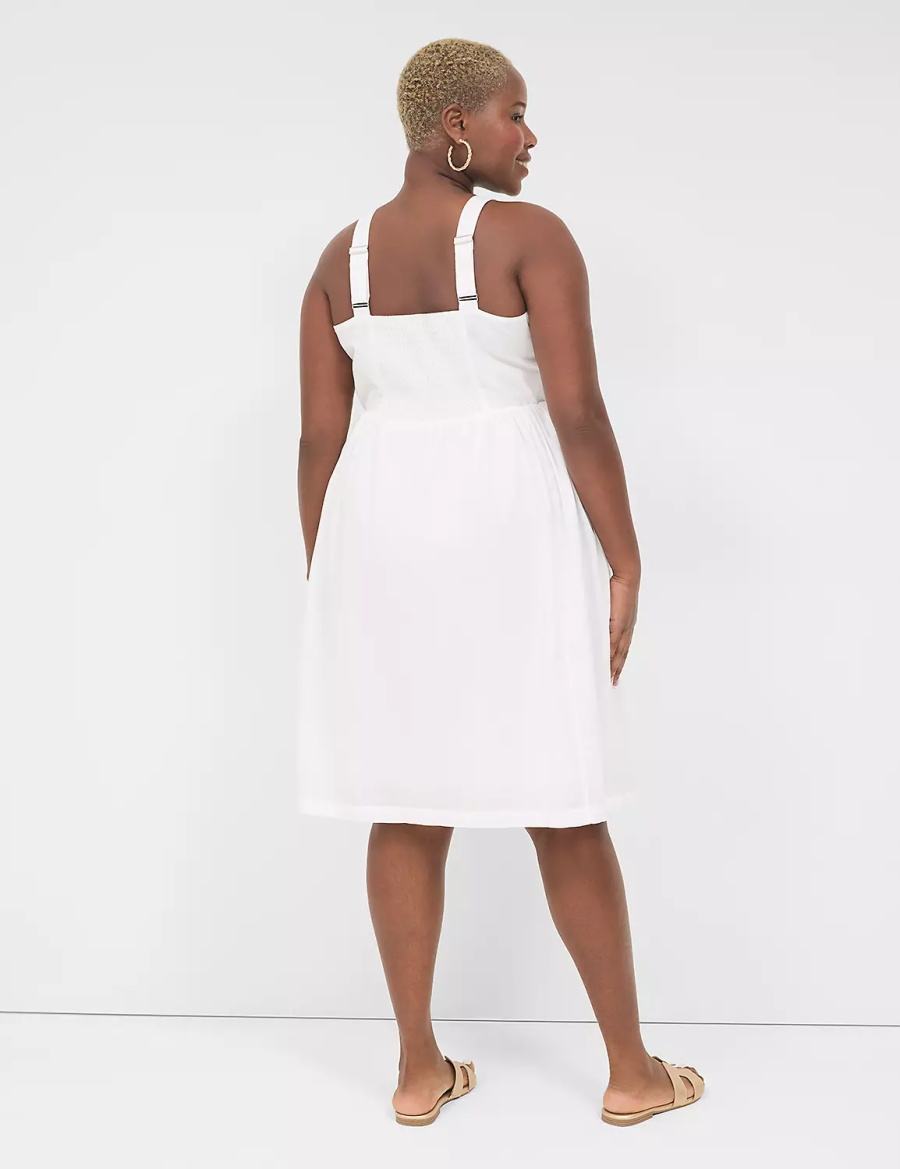 Lane Bryant Applique-Bodice Smocked-Back Women Midi Dress White | BGF7766DS