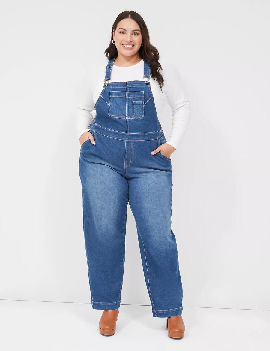 Lane Bryant Authentic Straight Leg Denim Women Overall Blue | XNF6275BZ