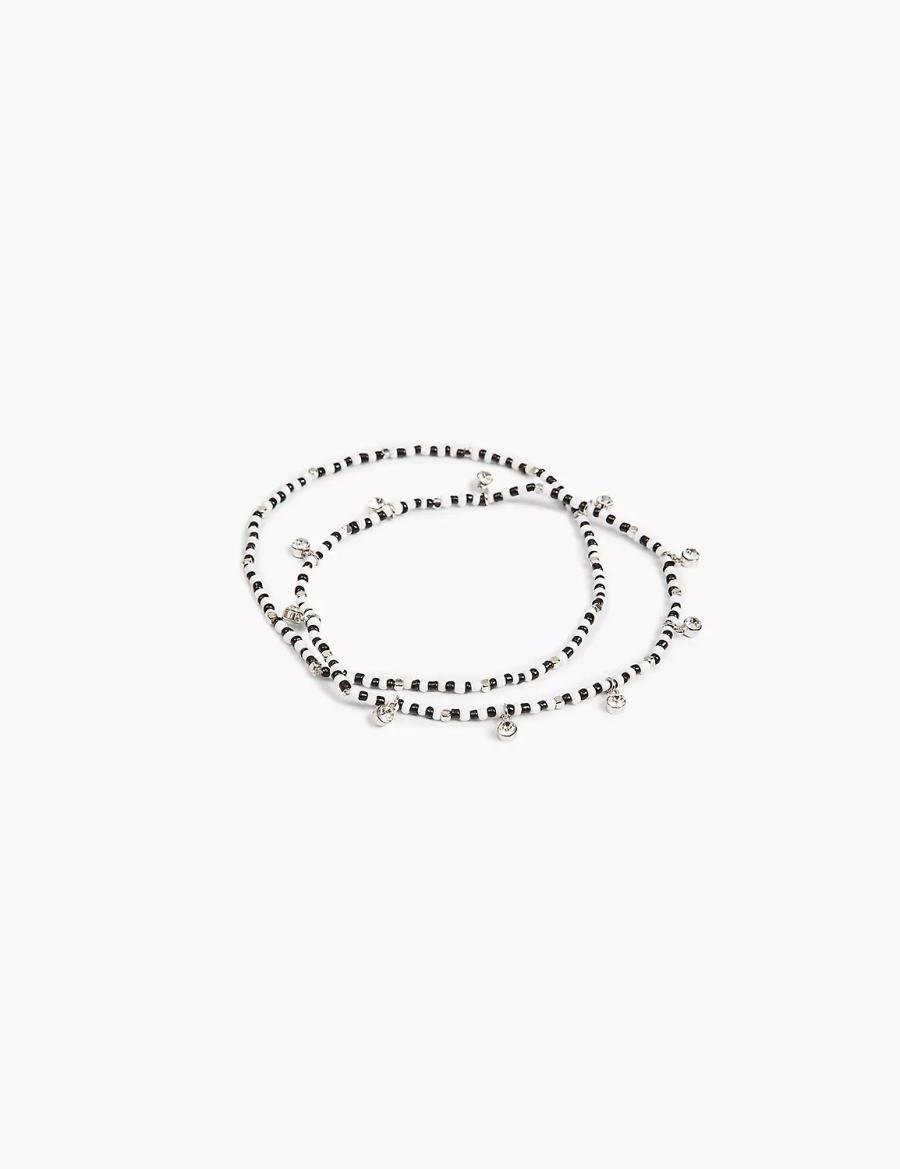 Lane Bryant Beaded Stretch Women Anklet Silver | LIE4241DV