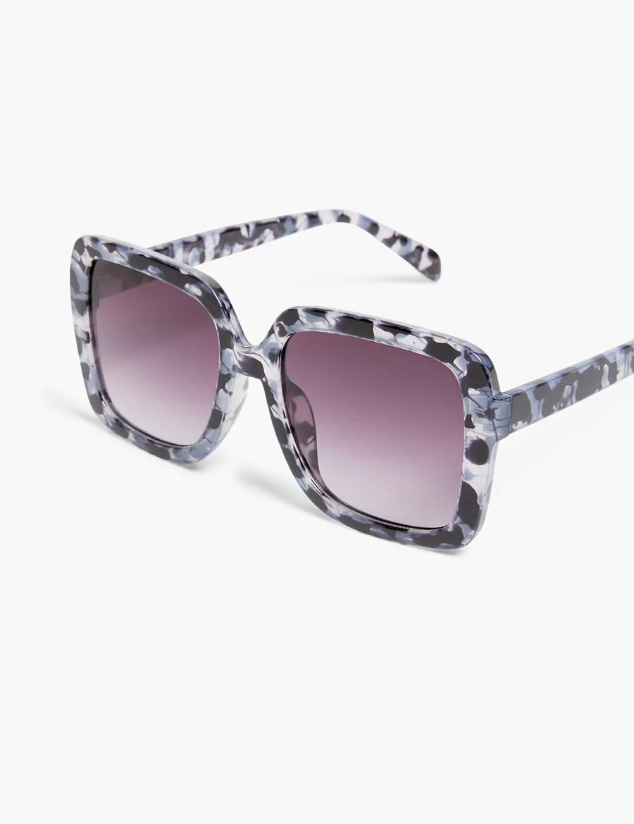 Lane Bryant Black & Grey Tortoiseshell Print Square Women Sunglasses Black | SQQ5925NT