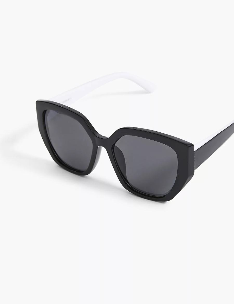 Lane Bryant Black & White Cateye Women Sunglasses Black | VJV9753CY