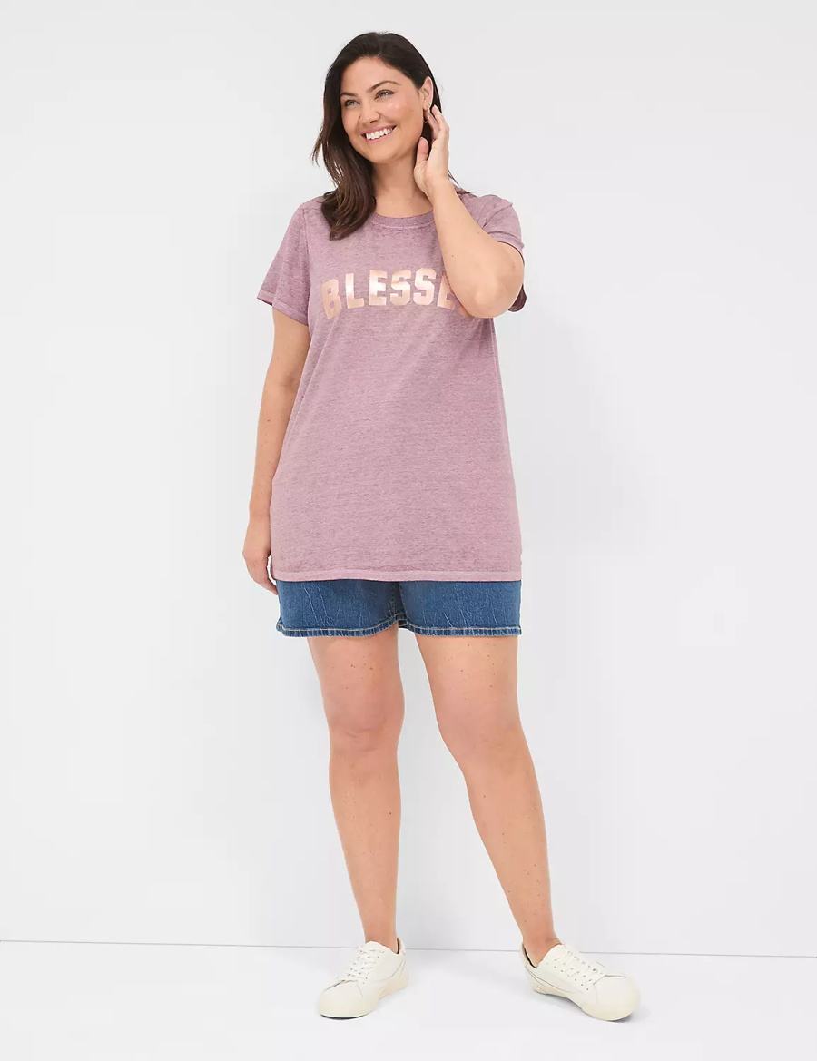 Lane Bryant Blessed Graphic Tee Women T Shirts Deep Purple | PEU4283XT