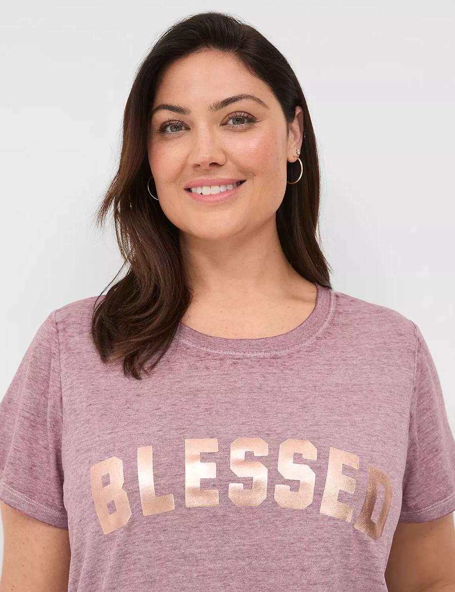 Lane Bryant Blessed Graphic Tee Women T Shirts Deep Purple | PEU4283XT