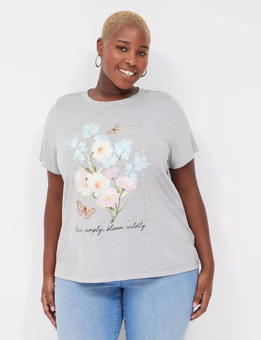 Lane Bryant Bloom Wildly Graphic Tee Women T Shirts Grey | NCA2233CJ