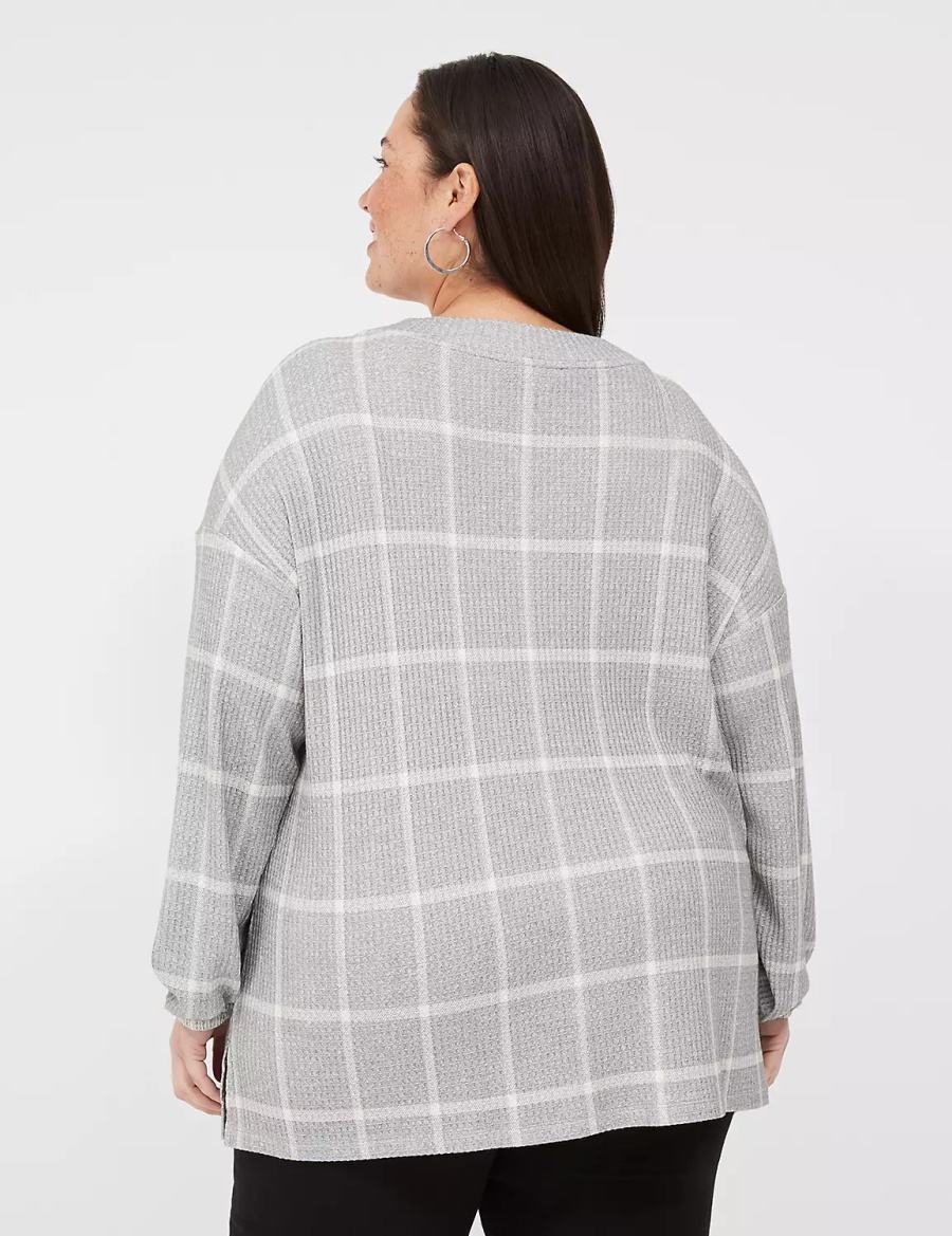 Lane Bryant Blouson-Sleeve V-Neck Waffle Tunic Women T Shirts Grey | RVB877VH