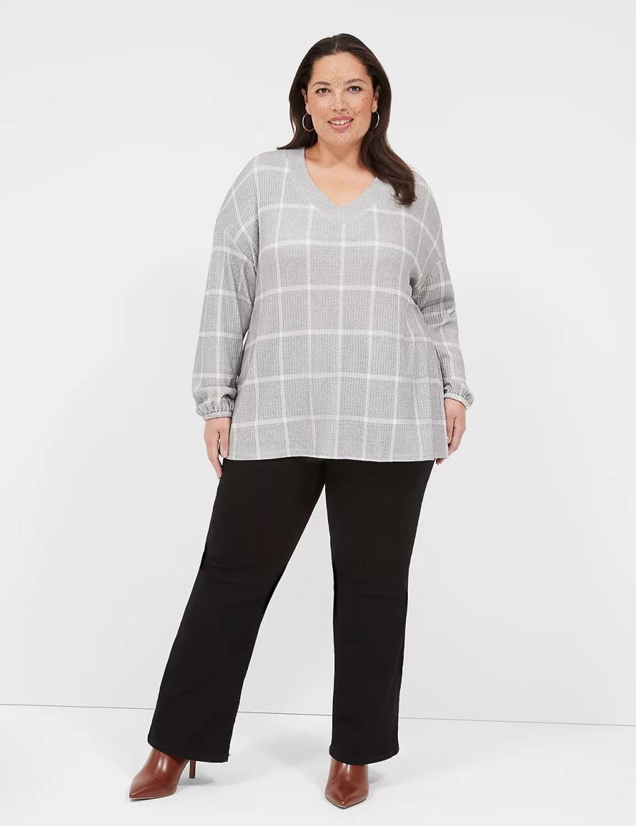 Lane Bryant Blouson-Sleeve V-Neck Waffle Tunic Women T Shirts Grey | RVB877VH