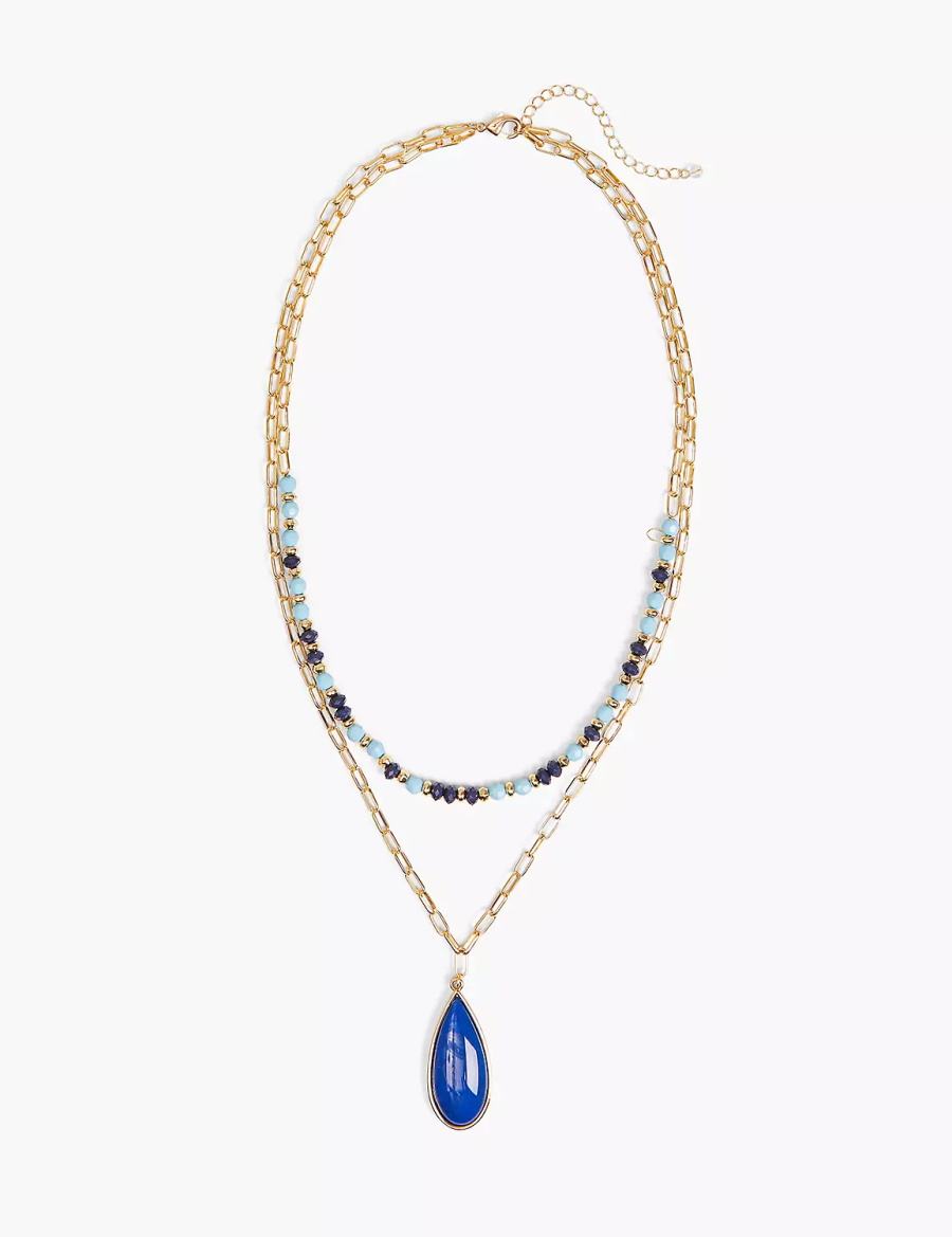 Lane Bryant Blue Beaded Layered Women Necklace Gold | MQY2383XW