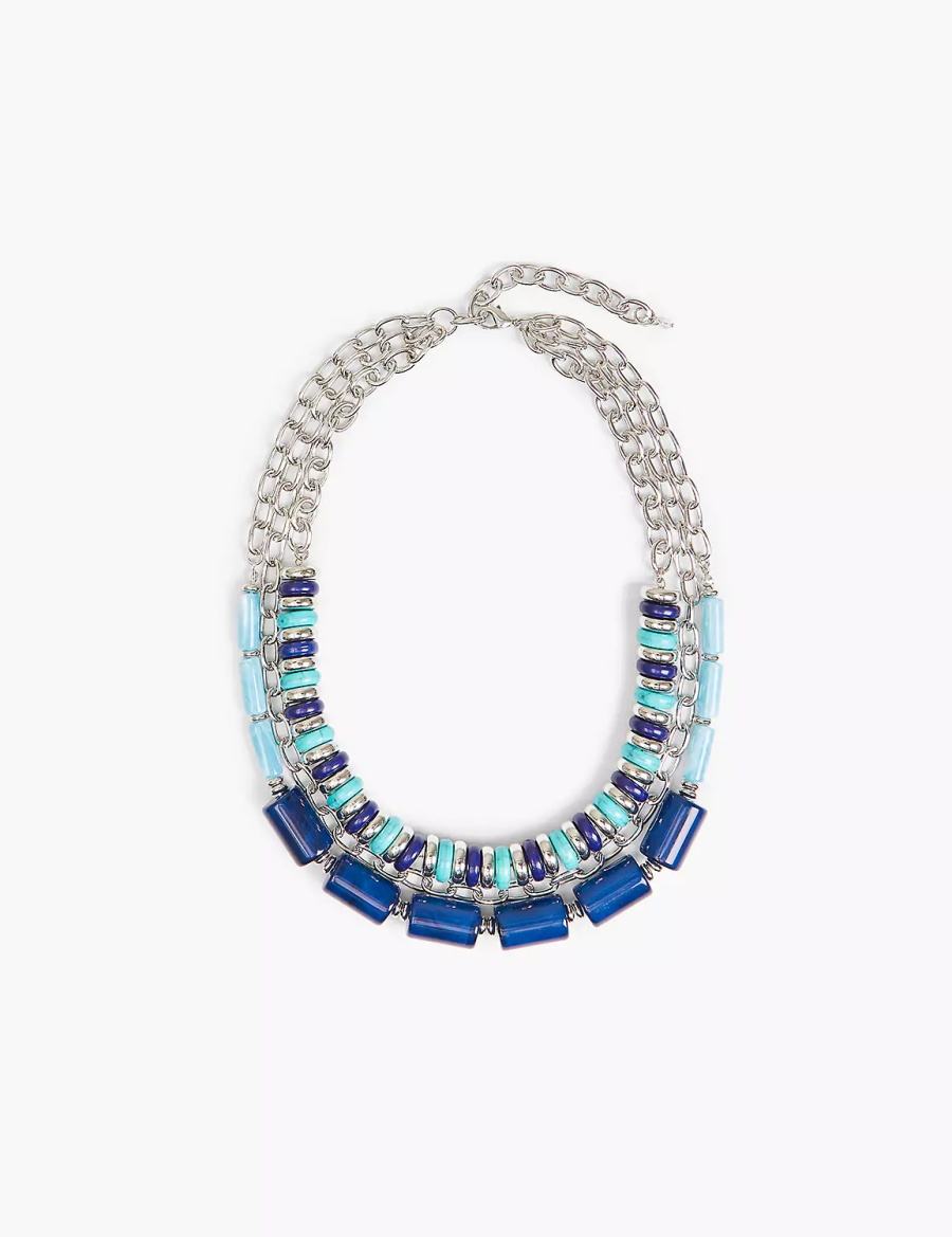 Lane Bryant Blue Beaded & Layered Women Chain Necklace Silver | HOG4752OW