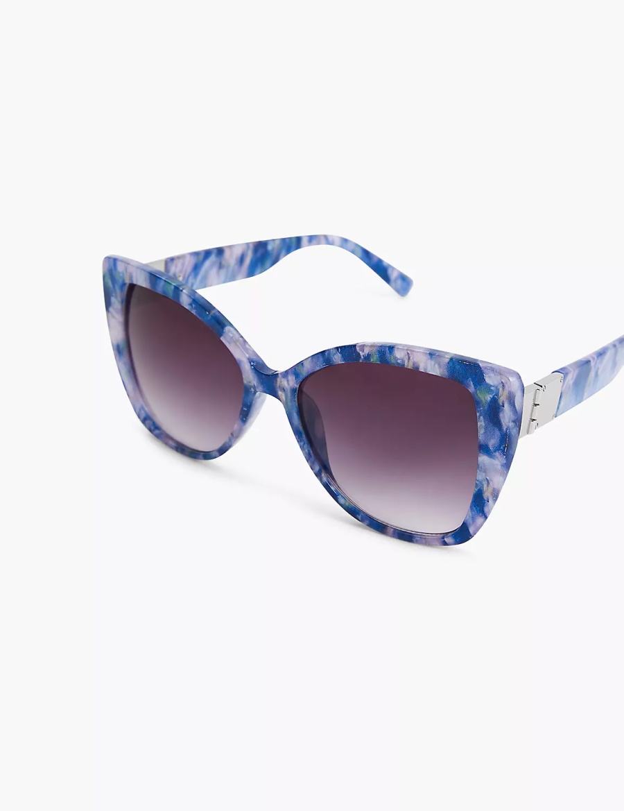 Lane Bryant Blue Marble Cateye Women Sunglasses Blue Multicolor | VPE8451NV