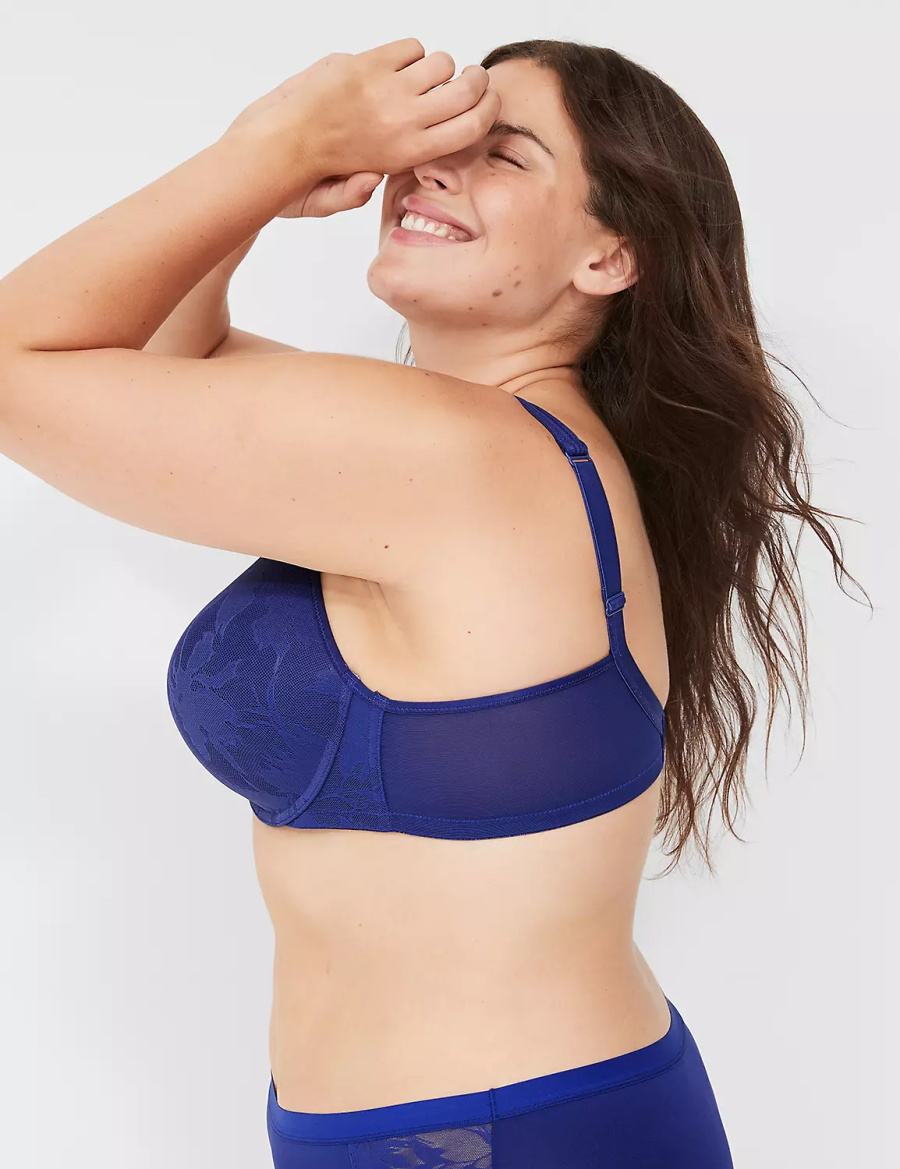 Lane Bryant Boost Plunge With Lace Women Bralettes Blue | WZU4889UO