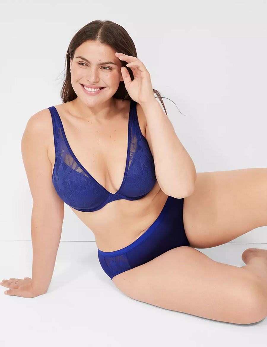 Lane Bryant Boost Plunge With Lace Women Bralettes Blue | WZU4889UO