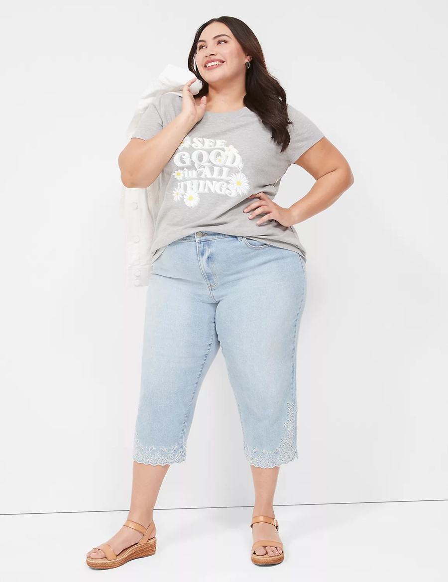 Lane Bryant Boyfriend Fit Capri With Embroidery Women Jeans Light Blue | WPL3445EH