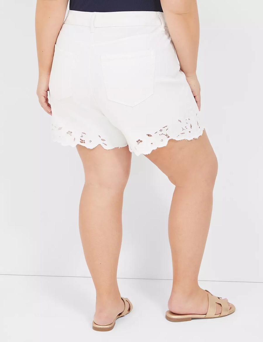 Lane Bryant Boyfriend Fit Jean With Embroidered Hem Women Shorts White | OHN1170XP