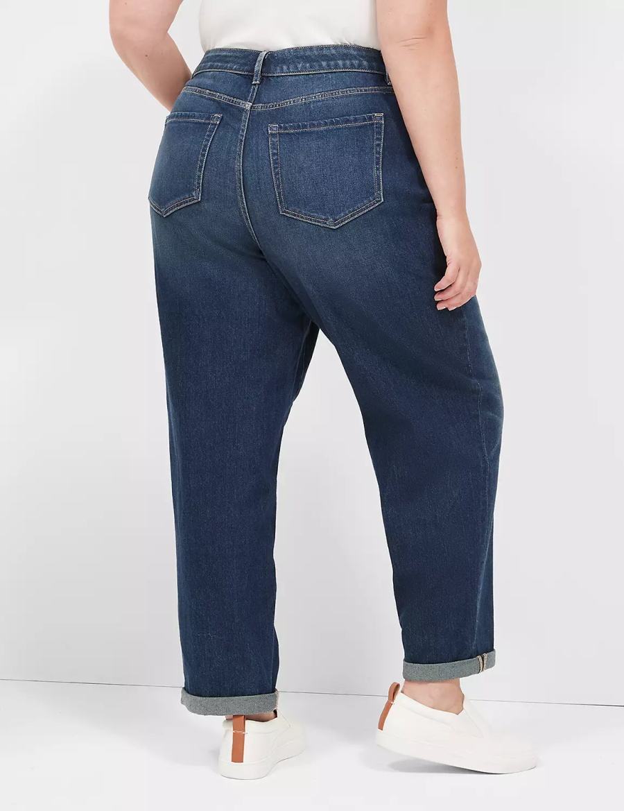 Lane Bryant Boyfriend Fit Women Jeans Dark Blue | OGC7418HP