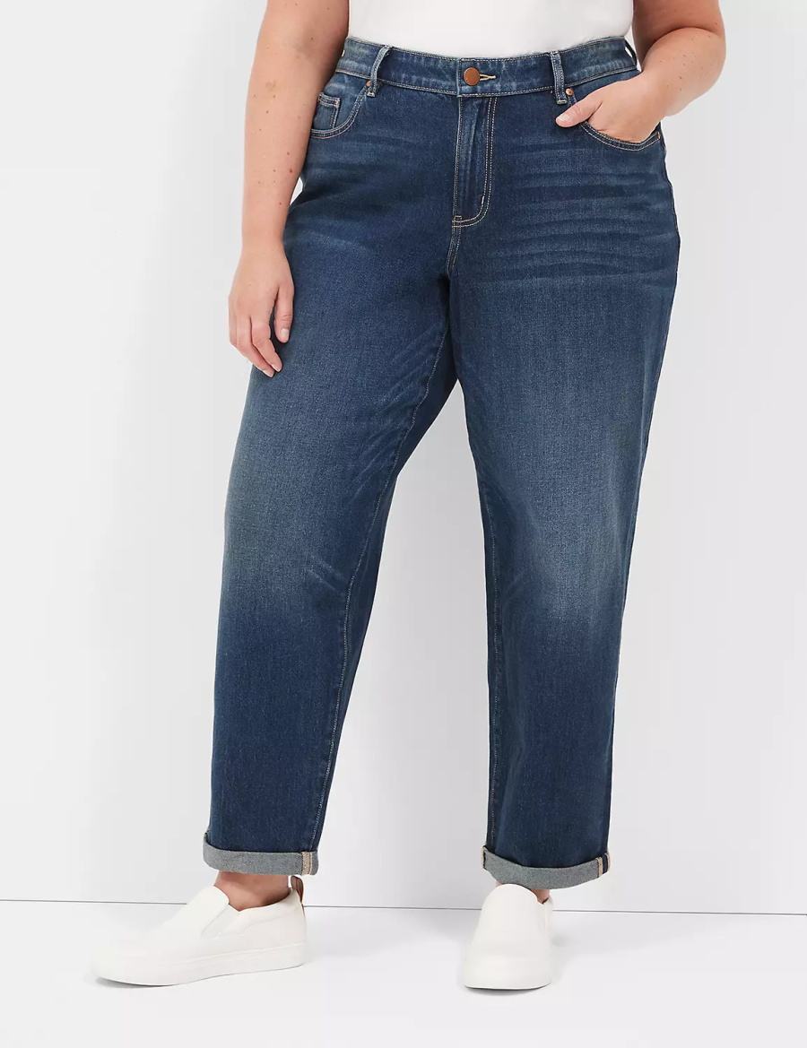 Lane Bryant Boyfriend Fit Women Jeans Dark Blue | OGC7418HP