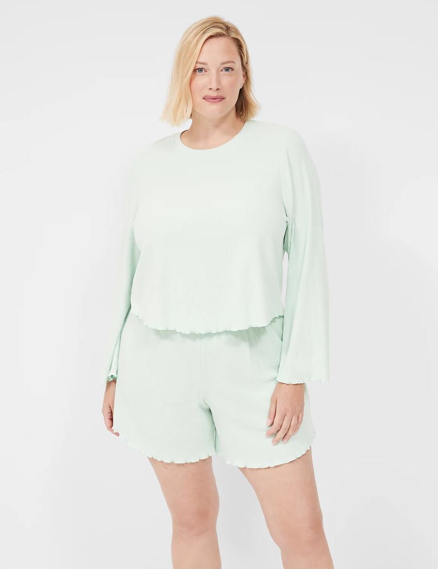 Lane Bryant Brushed Rib Lettuce-Hem Sleep Women Shorts Light Green | PIB9546CO