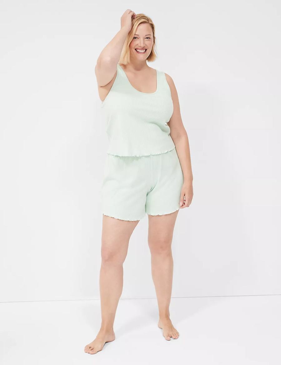 Lane Bryant Brushed Rib Lettuce-Hem Sleep Women Shorts Light Green | PIB9546CO