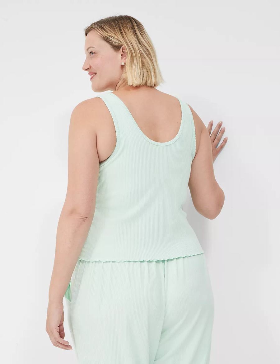 Lane Bryant Brushed Rib Lettuce-Hem Women Tanks Light Green | FOH1645LP