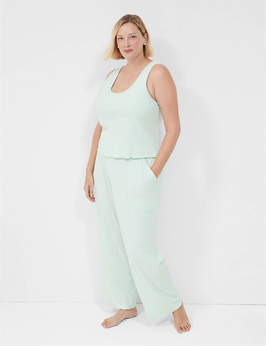 Lane Bryant Brushed Rib Lettuce-Hem Women Tanks Light Green | FOH1645LP