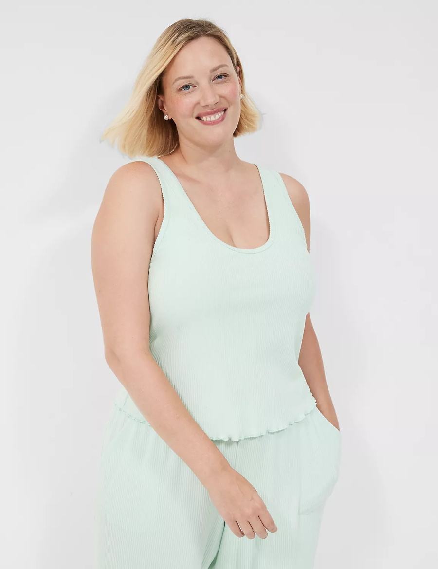 Lane Bryant Brushed Rib Lettuce-Hem Women Tanks Light Green | FOH1645LP