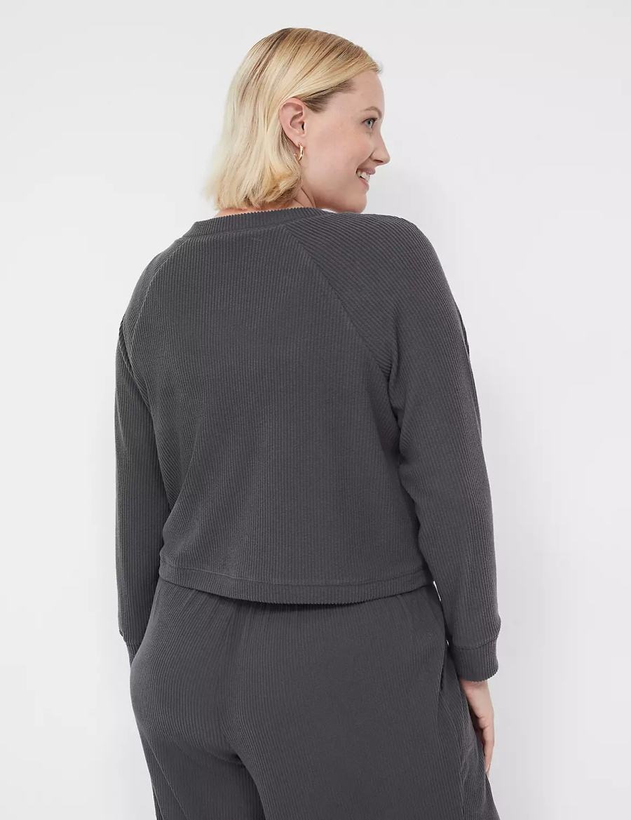 Lane Bryant Brushed Rib Sleep Women Cardigan Dark Grey | LKB397DM