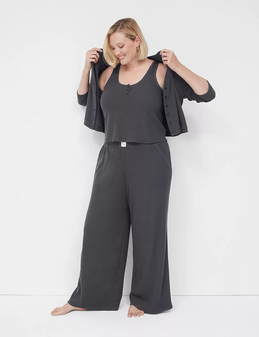 Lane Bryant Brushed Rib Sleep Women Cardigan Dark Grey | LKB397DM