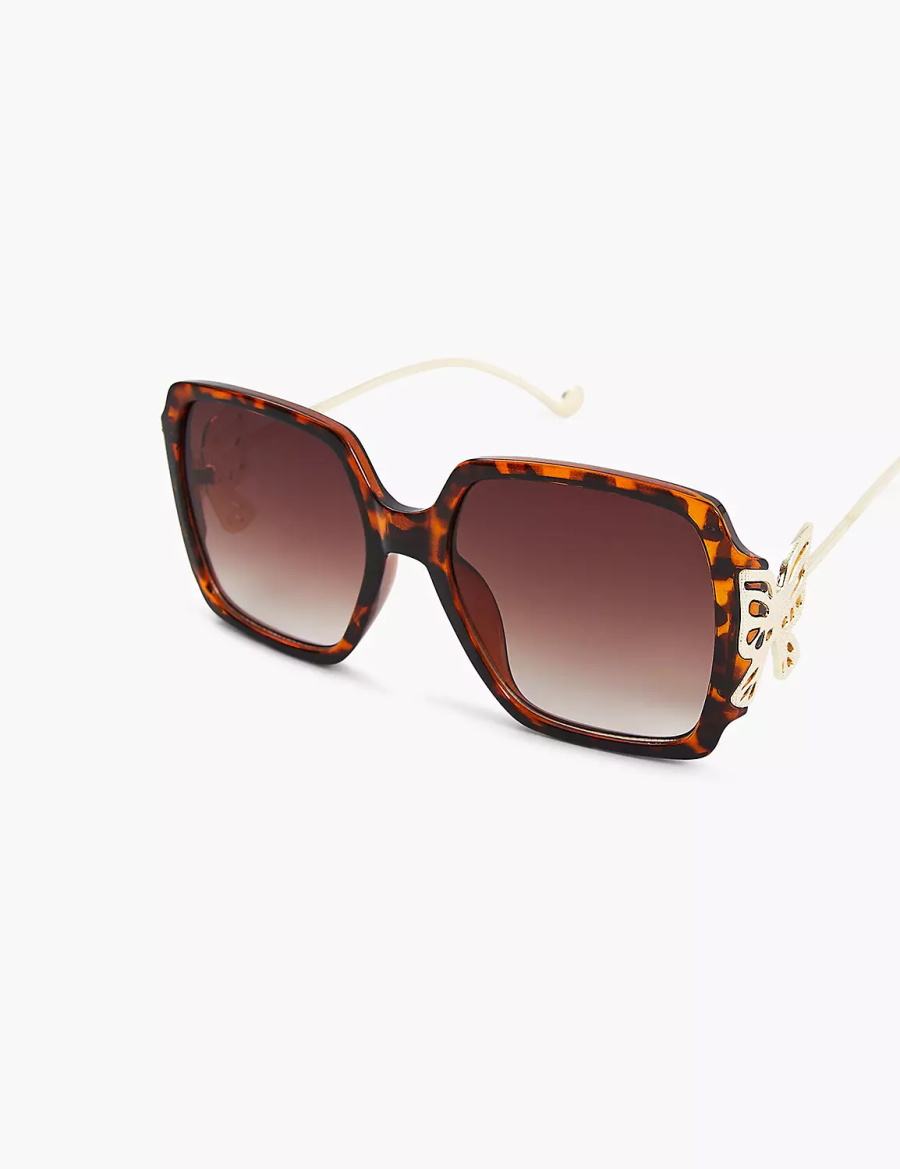 Lane Bryant Butterfly-Detail Square Women Sunglasses Brown | KPG9231EA