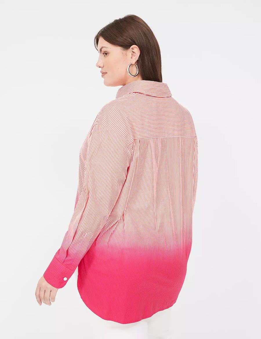 Lane Bryant Button-Down Boyfriend Women Shirts Pink Stripes | EOH2270TO