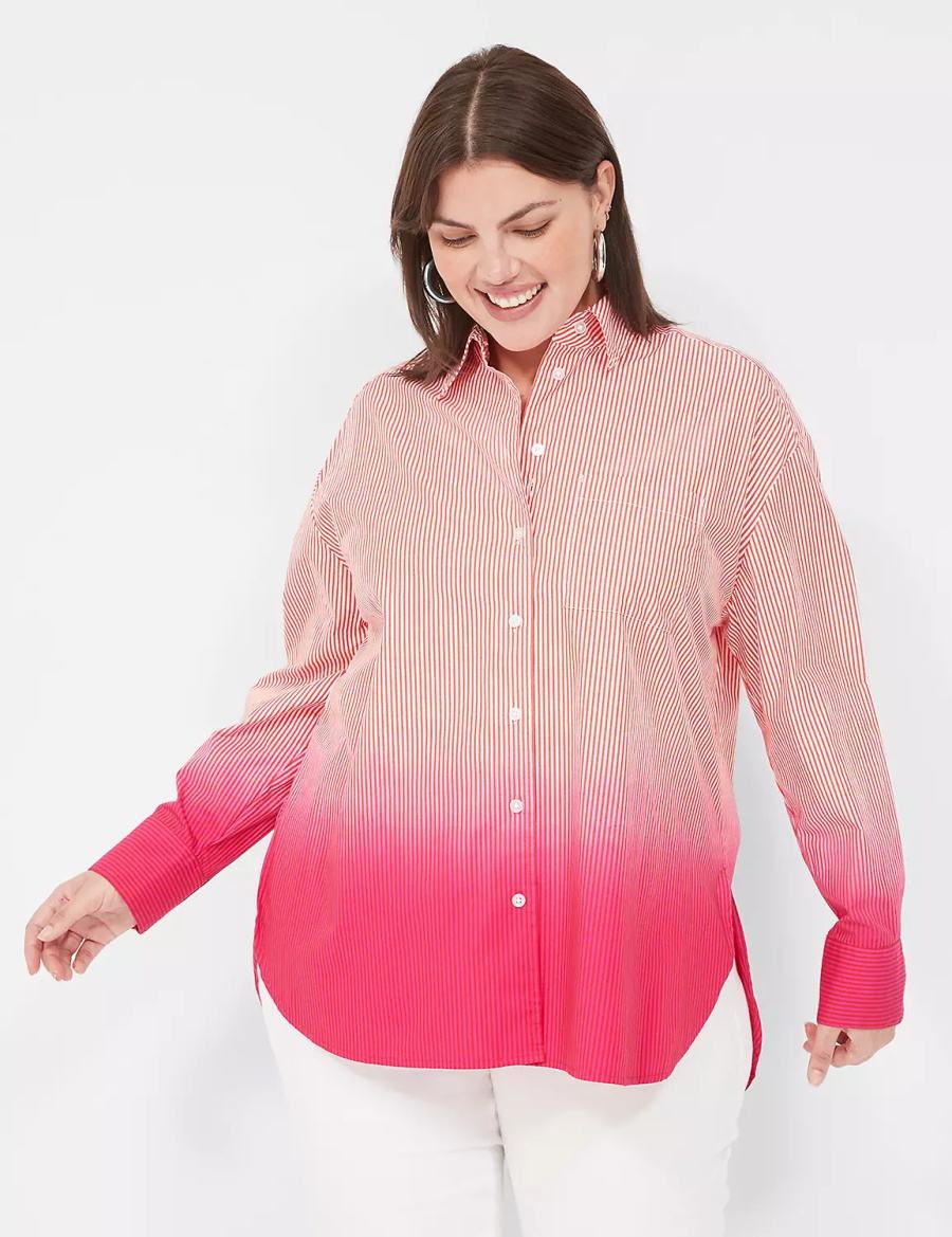 Lane Bryant Button-Down Boyfriend Women Shirts Pink Stripes | EOH2270TO