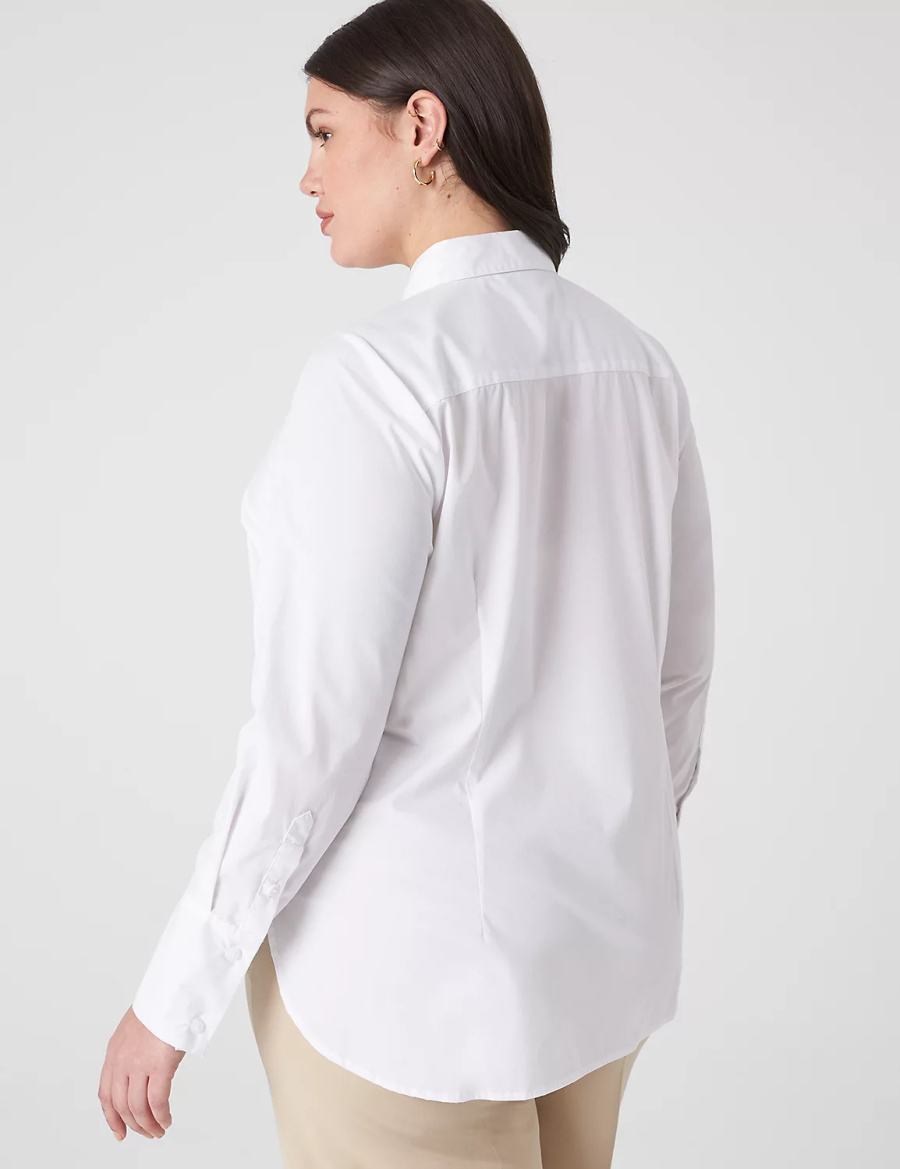 Lane Bryant Button-Front No-Peek Girlfriend Women Shirts White | QLZ8342FG