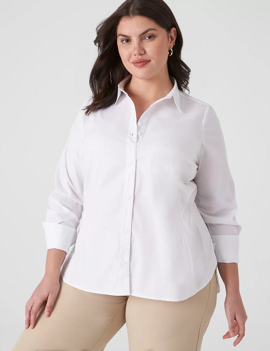 Lane Bryant Button-Front No-Peek Girlfriend Women Shirts White | QLZ8342FG