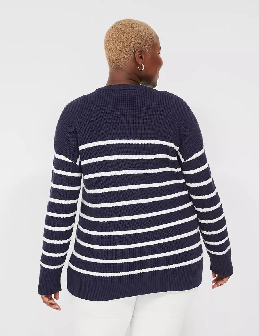 Lane Bryant Button-Front Stripe Women Cardigan Blue | OZG872WR