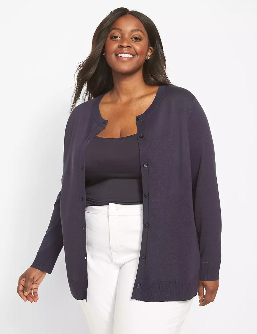 Lane Bryant Button-Front Women Cardigan Blue | OTR4792YJ