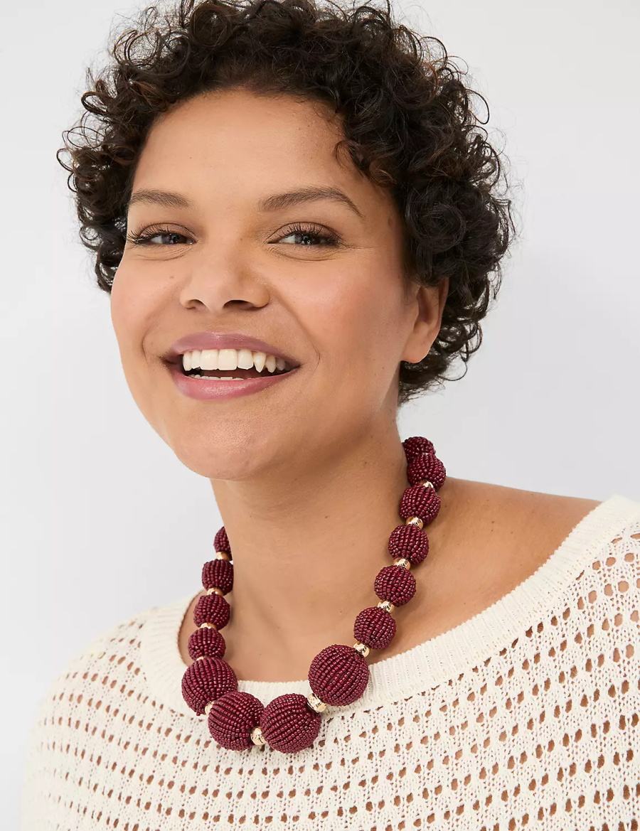 Lane Bryant Cabernet Beaded Statement Women Necklace Gold | BXC1346ZT