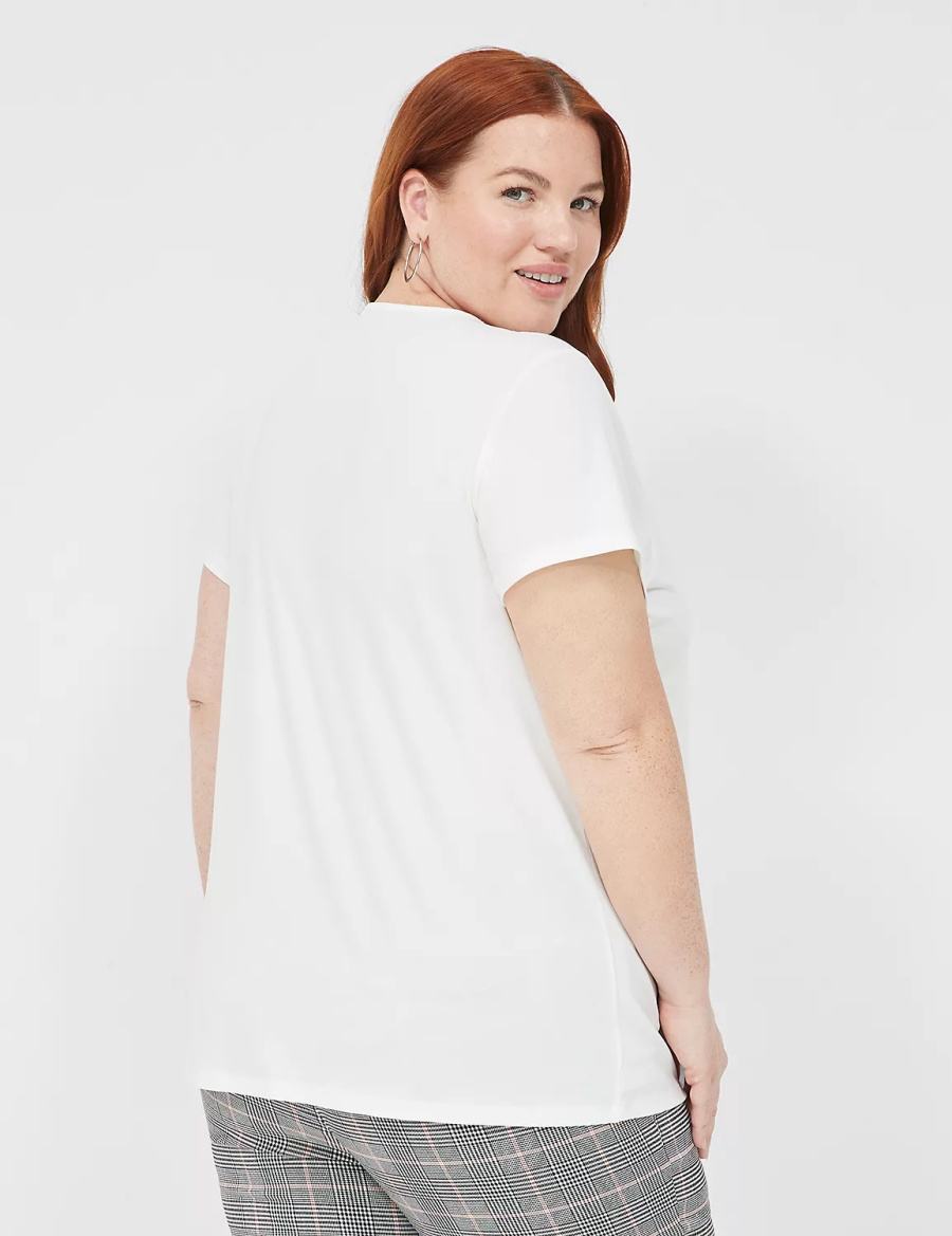 Lane Bryant Cap-Sleeve Pleat-Front Top Women T Shirts White | NFT157DC