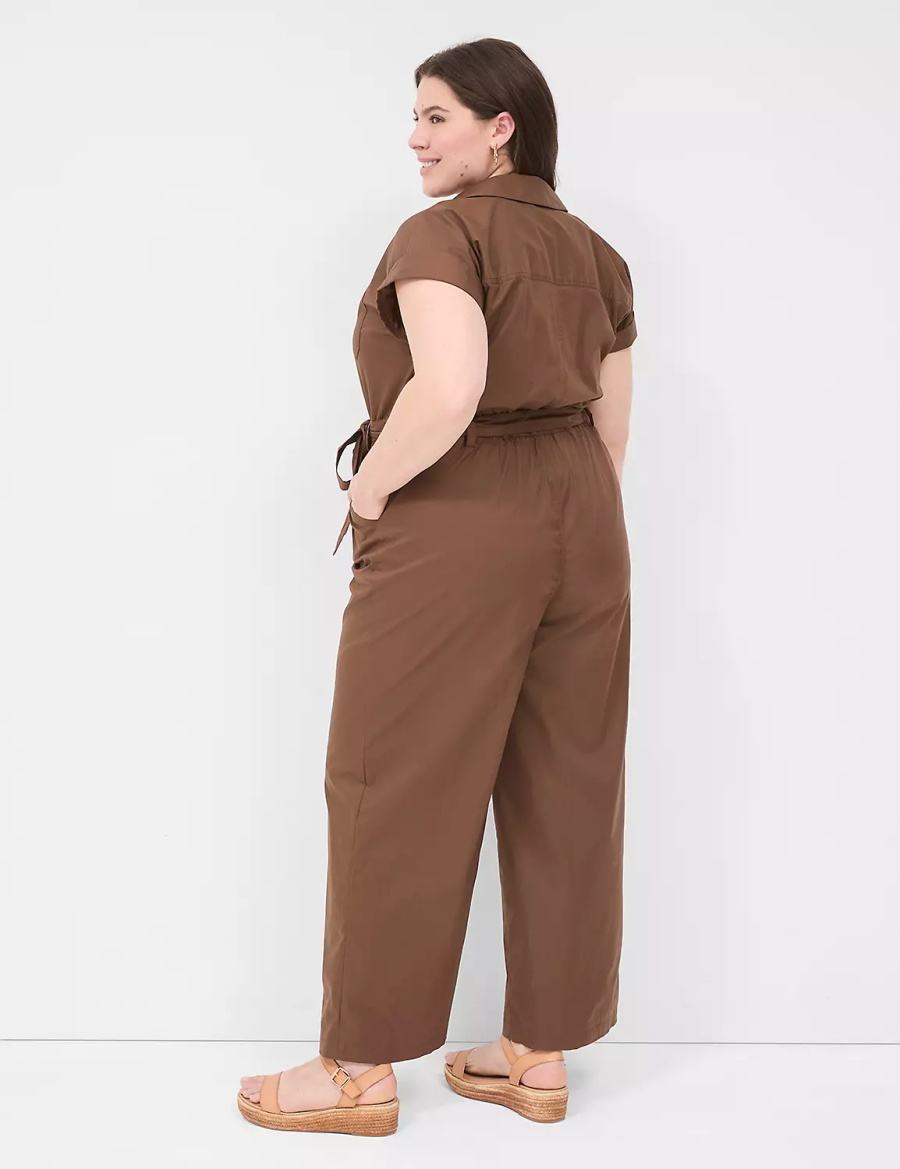 Lane Bryant Cap-Sleeve Utility Women Jumpsuit Brown | AOK9742DV