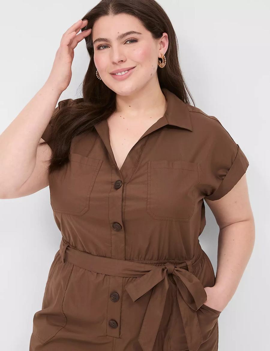 Lane Bryant Cap-Sleeve Utility Women Jumpsuit Brown | AOK9742DV