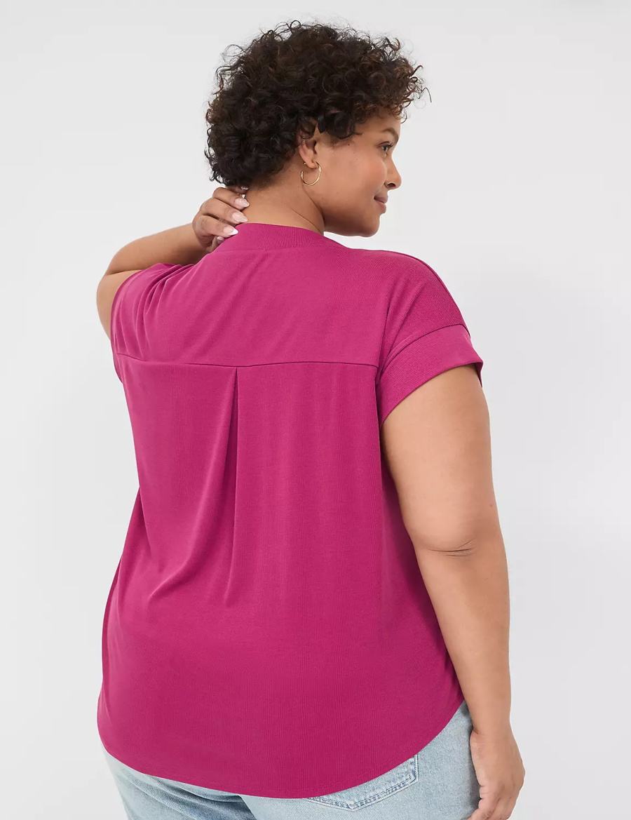 Lane Bryant Cap-Sleeve V-Neck Pleat-Front Top Women T Shirts Purple | AJL2277MV