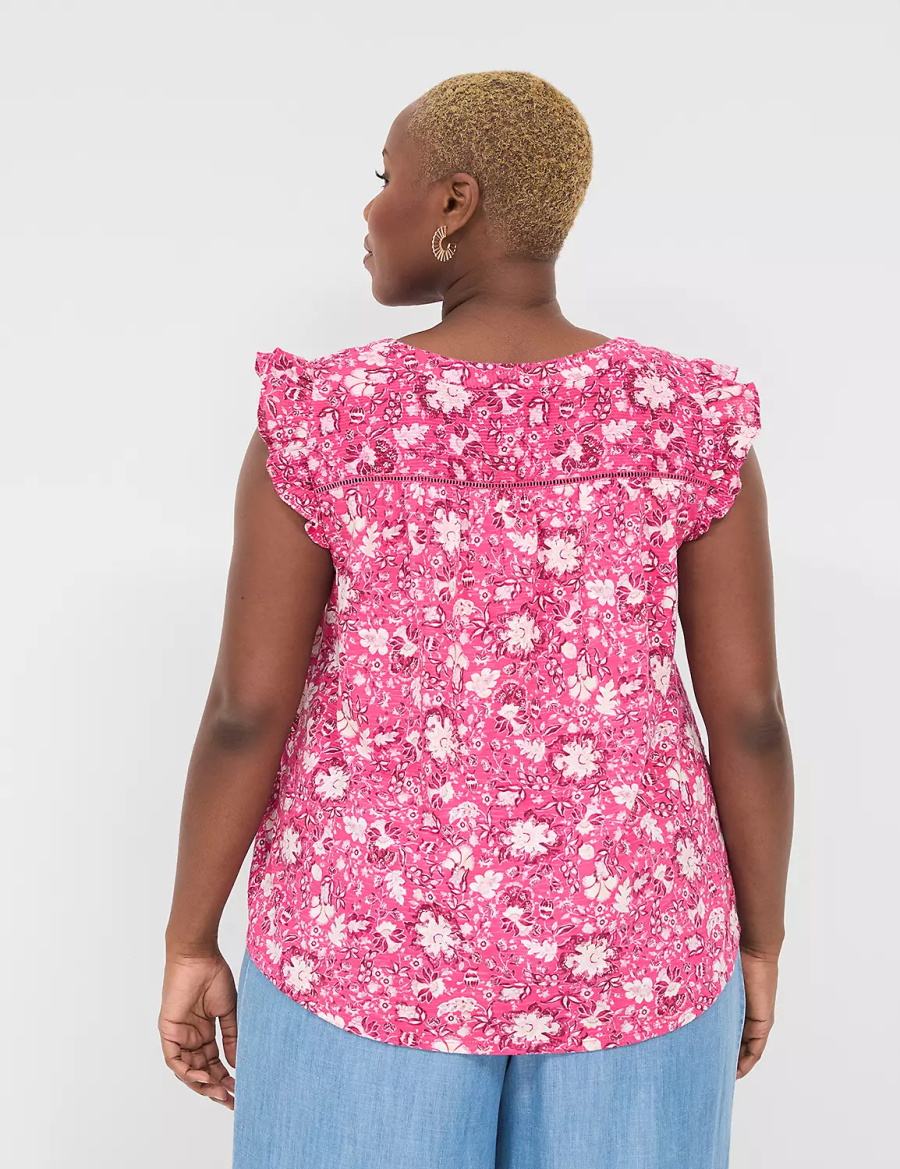 Lane Bryant Cap-Sleeve Woven & Knit Top Women T Shirts Pink | DFB208RK