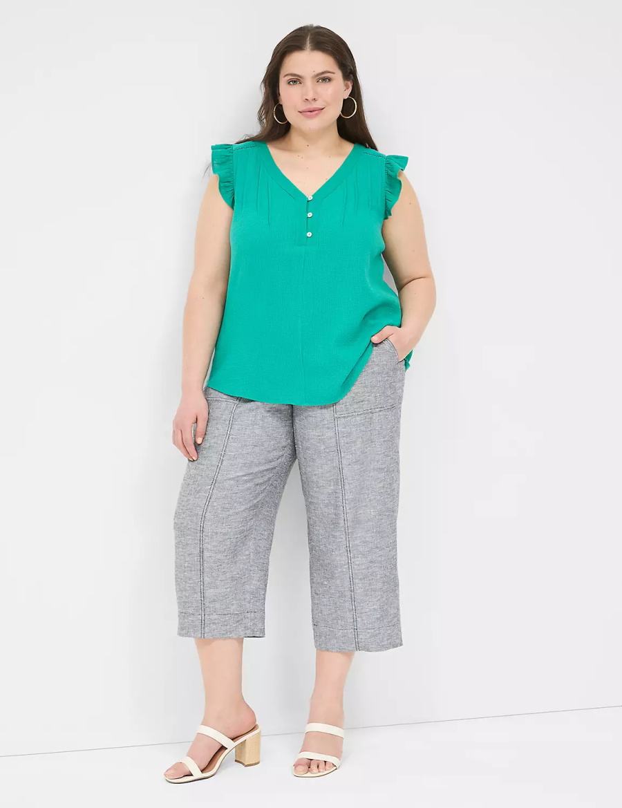 Lane Bryant Cap-Sleeve Woven & Knit Top Women T Shirts Light Turquoise | FPR8882LE