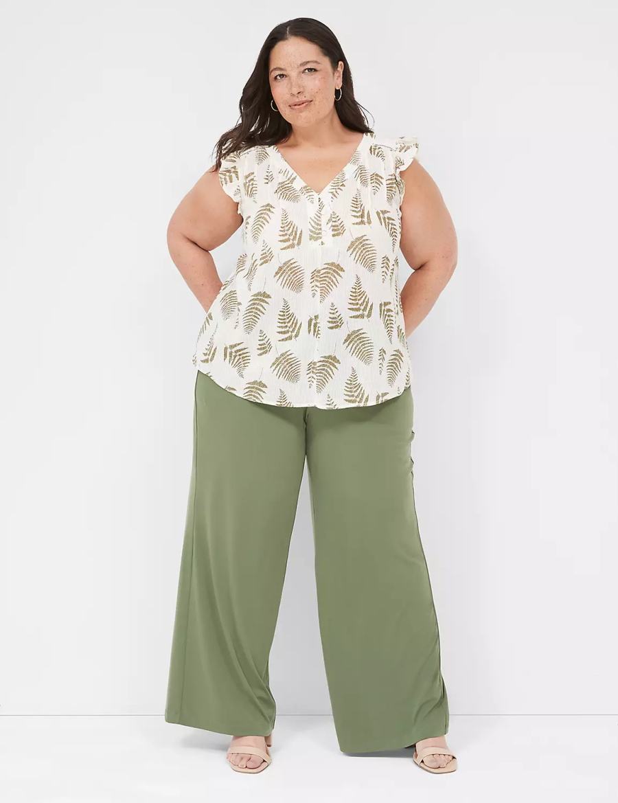 Lane Bryant Cap-Sleeve Woven & Knit Top Women T Shirts Green | LVK2642CY