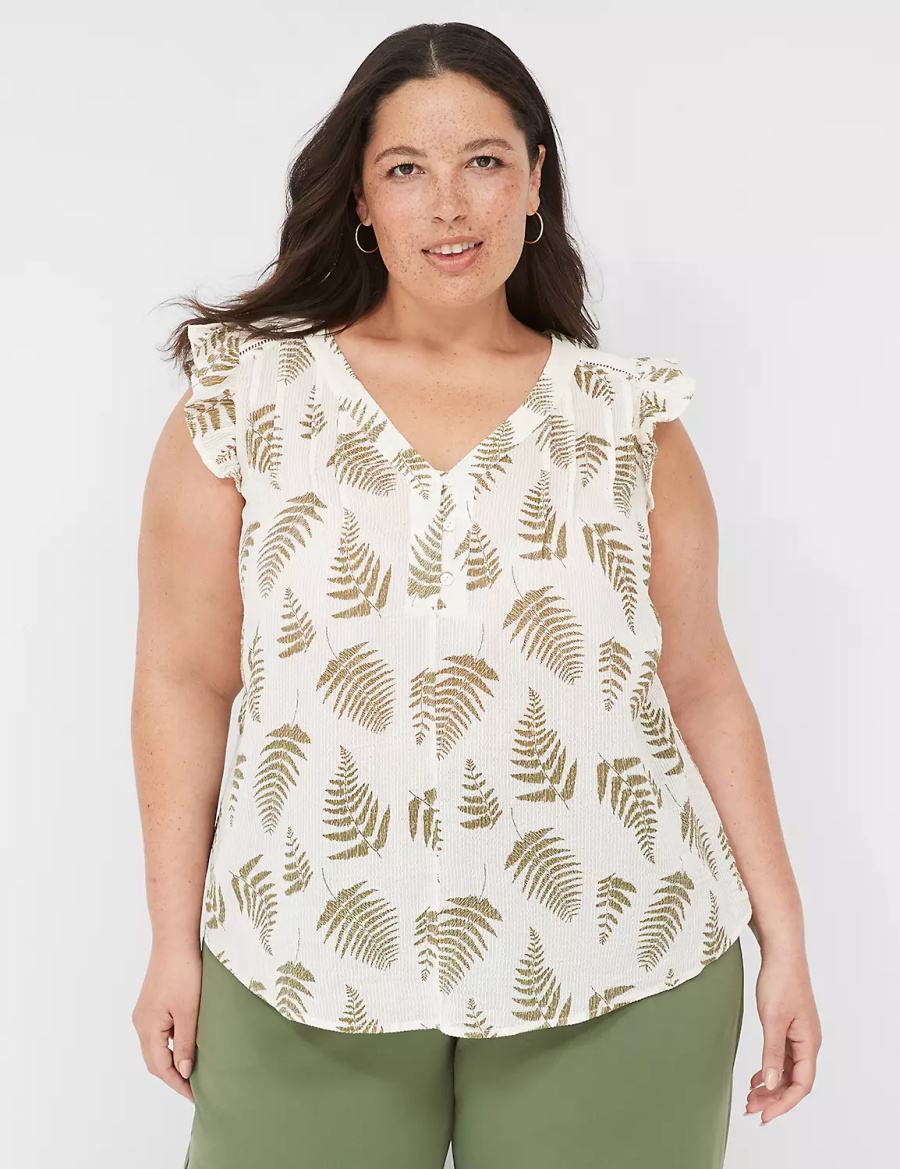 Lane Bryant Cap-Sleeve Woven & Knit Top Women T Shirts Green | LVK2642CY