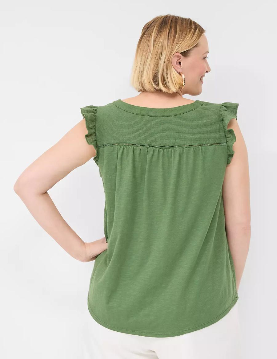 Lane Bryant Cap-Sleeve Woven & Knit Top Women T Shirts Brown Green | TYZ6263KI