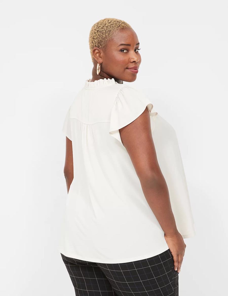 Lane Bryant Cap Flutter-Sleeve Satin & Knit Top Women T Shirts White | OWA6998GQ